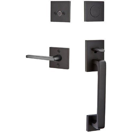 Emtek Baden Tubular Entrance Handleset with Helios Lever in Flat Black finish