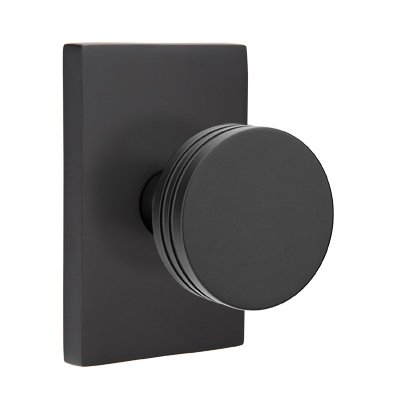 Emtek Bern Knob with Modern Rectangular Rosette in Flat Black finish