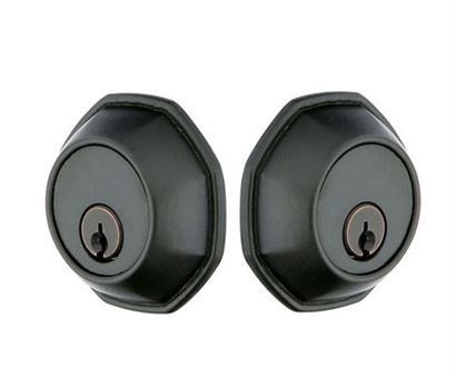 Emtek Double Cylinder Octagon Tuscany Bronze Keyed Deadbolt in Flat Black Bronze Patina finish