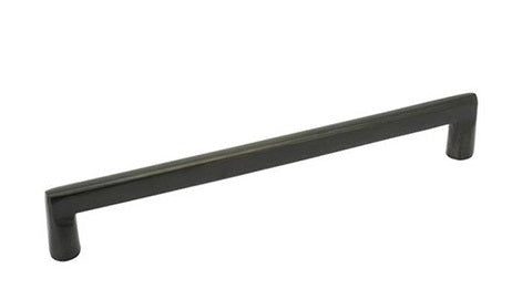 The Emtek Sandcast Bronze Rail Cabinet Pull, 10" Center to Center in Flat Black Bronze Patina finish