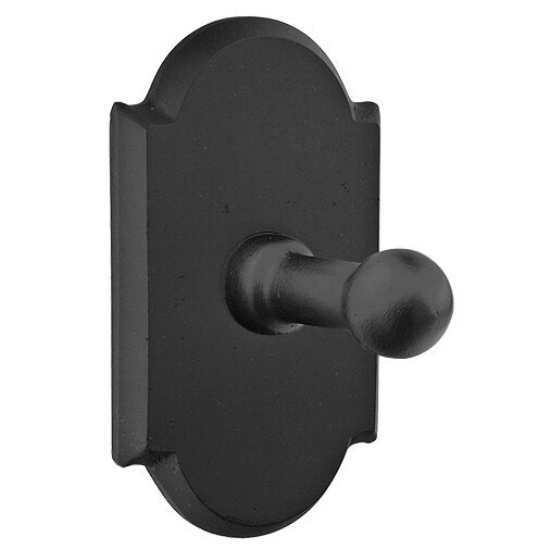 Emtek Sandcast Bronze Single Robe Hook (2 3/4" projection) With #1 Rosette in Flat Black Bronze Patina finish