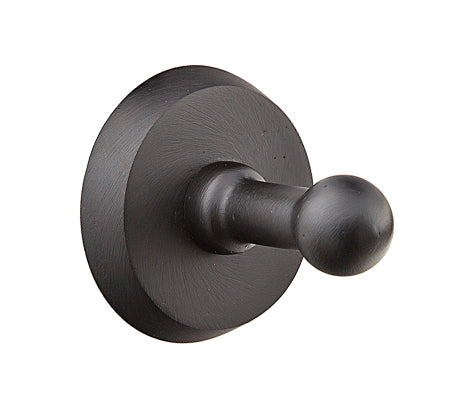 Emtek Sandcast Bronze Single Robe Hook (2 3/4" projection) With #2 Rosette in Flat Black Bronze Patina finish