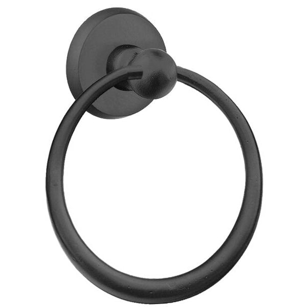 Emtek Sandcast Bronze Towel Ring (6 1/2" Diameter) With #2 Rosette in Flat Black Bronze Patina finish