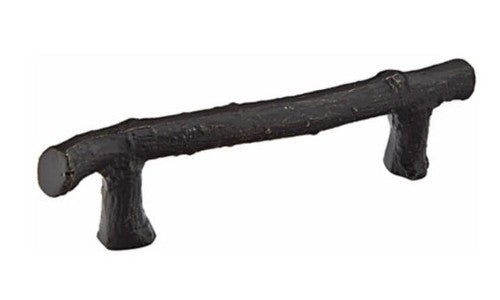 The Emtek Sandcast Bronze Twig Cabinet Pull, 3 1/2" Center to Center in Flat Black Bronze Patina finish