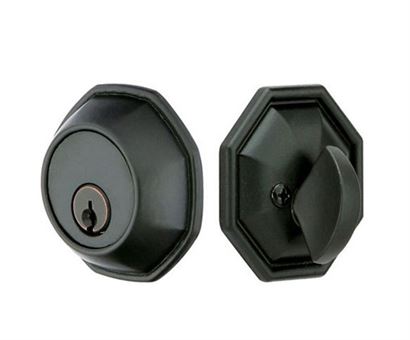 Emtek Single Cylinder Octagon Tuscany Bronze Keyed Deadbolt in Flat Black Bronze Patina finish