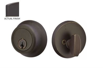 Emtek Single Cylinder Regular Sandcast Bronze Keyed Deadbolt in Flat Black Bronze Patina finish