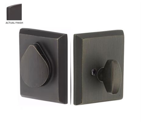 Emtek Single Cylinder Rustic Modern Rectangular Sandcast Bronze Keyed Deadbolt with Flap in Flat Black Bronze Patina finish