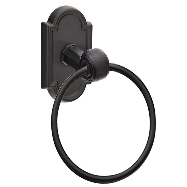 The Emtek Tuscany Bronze Towel Ring With #11 Rosette in Flat Black Bronze Patina finish.