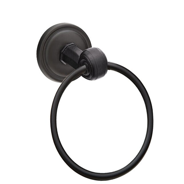 The Emtek Tuscany Bronze Towel Ring With #12 Rosette in Flat Black Bronze Patina finish.