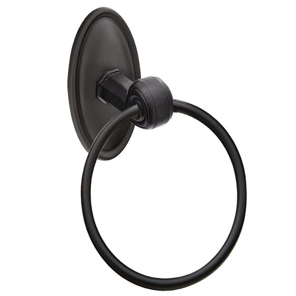 The Emtek Tuscany Bronze Towel Ring With #14 Rosette in Flat Black Bronze Patina finish.