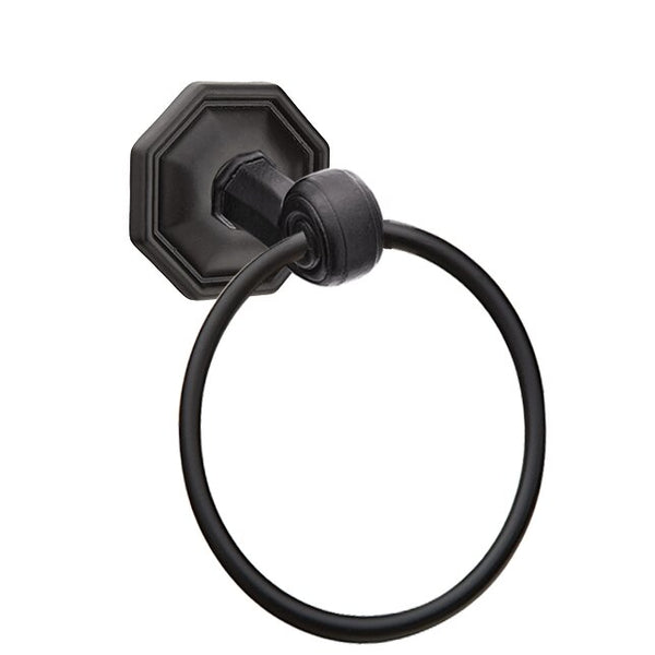 The Emtek Tuscany Bronze Towel Ring With #15 Rosette in Flat Black Bronze Patina finish.