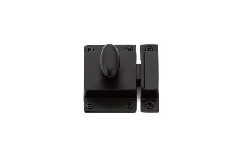 The Emtek Cabinet Latch 2"x 2 1/4" (1 3/8" Projection) in Flat Black finish