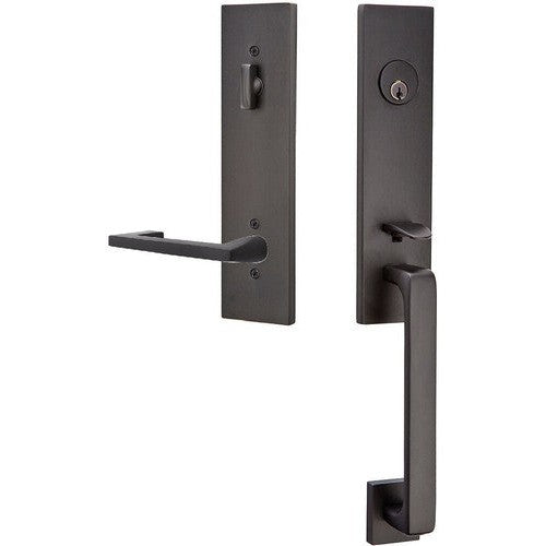 Emtek Davos Handleset with Interior Argos Lever in Flat Black finish