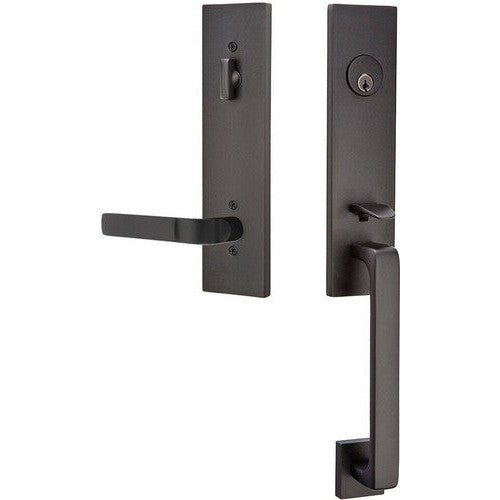 Emtek Davos Handleset with Interior Aston Lever in Flat Black finish