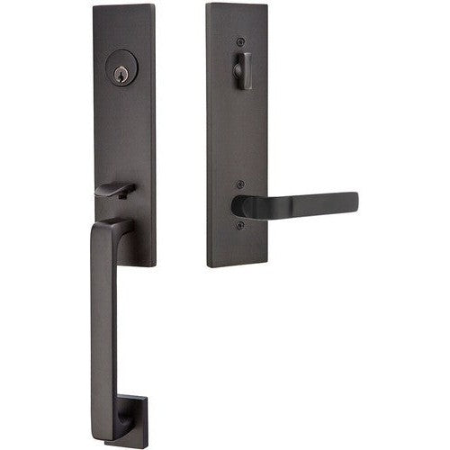 Emtek Davos Handleset with Interior Aston Lever in Flat Black finish