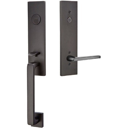 Emtek Davos Tubular Entrance Handleset With Helios Lever in Flat Black finish