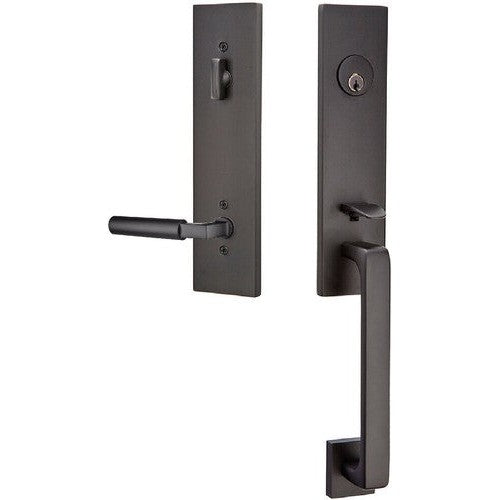 Emtek Davos Tubular Entrance Handleset With Hercules Lever in Flat Black finish