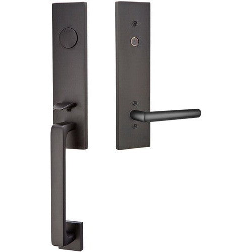 Emtek Davos Tubular Entrance Handleset With Stuttgart Lever in Flat Black finish