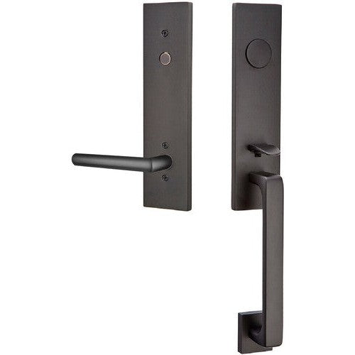 Emtek Davos Tubular Entrance Handleset With Stuttgart Lever in Flat Black finish