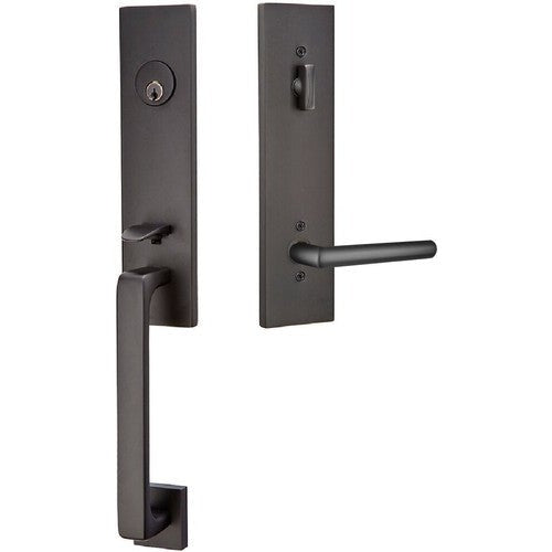 Emtek Davos Tubular Entrance Handleset With Stuttgart Lever in Flat Black finish