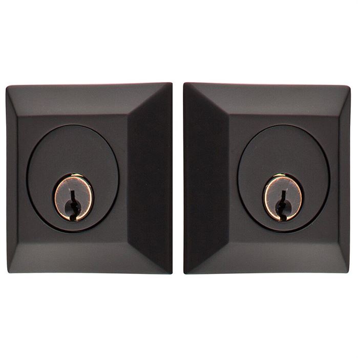 Emtek Double Cylinder Quincy Keyed Deadbolt in Flat Black finish