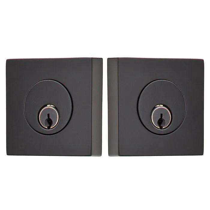 Emtek Double Cylinder Square Keyed Deadbolt in Flat Black finish