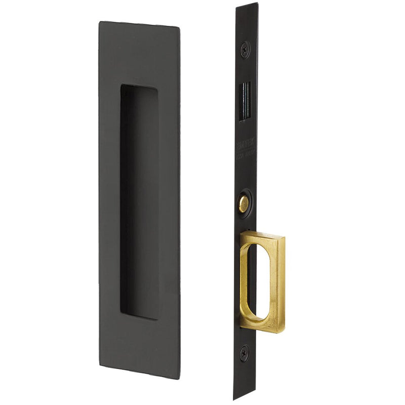 Emtek Dummy Narrow Modern Rectangular Pocket Door Mortise Lock in Flat Black finish