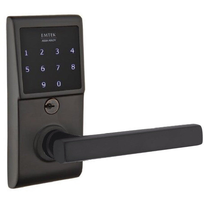 Emtek EMTouch Electronic Touchscreen Keypad Leverset with Freestone Lever in Flat Black finish