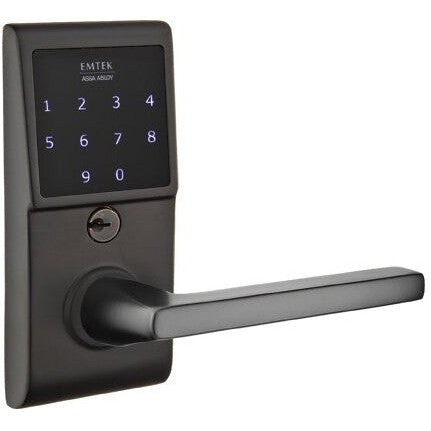 Emtek EMTouch Electronic Touchscreen Keypad Leverset with Helios Lever in Flat Black finish