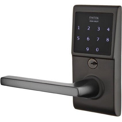 Emtek EMTouch Electronic Touchscreen Keypad Leverset with Helios Lever in Flat Black finish