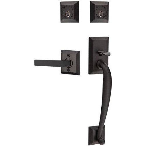 Emtek Franklin Tubular Entrance Handleset With Dumont Lever in Flat Black finish