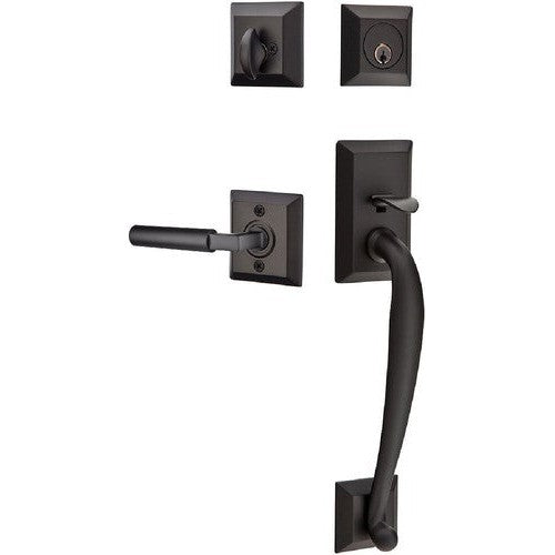 Emtek Franklin Tubular Entrance Handleset With Hercules Lever in Flat Black finish