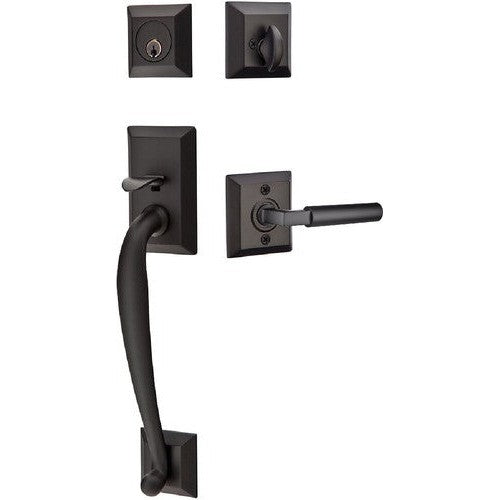 Emtek Franklin Tubular Entrance Handleset With Hercules Lever in Flat Black finish