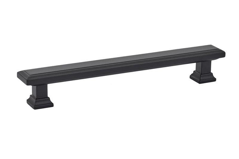 The Emtek Geometric Rectangular Cabinet Pull, 6" Center to Center in Flat Black finish