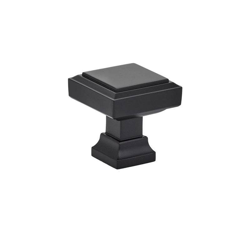 The Emtek Geometric Square Cabinet Knob, 1 1/4" in Flat Black finish