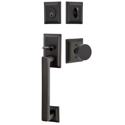 Emtek Hamden Tubular Entrance Handleset With Bern Knob in Flat Black finish