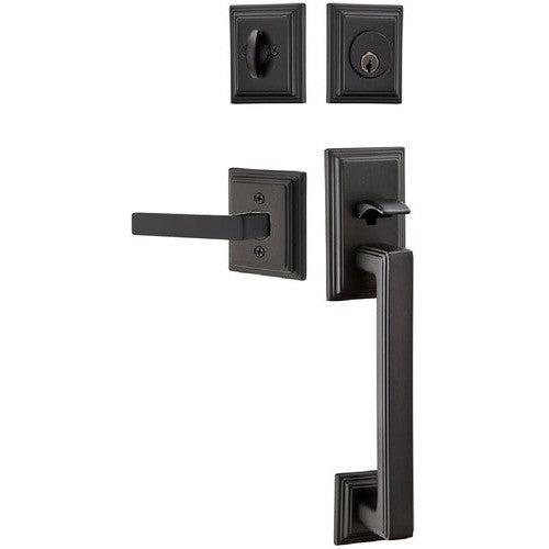 Emtek Hamden Tubular Entrance Handleset With Dumont Lever in Flat Black finish