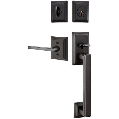 Emtek Hamden Tubular Entrance Handleset With Helios Lever in Flat Black finish