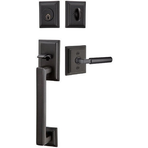 Emtek Hamden Tubular Entrance Handleset With Hercules Lever in Flat Black finish