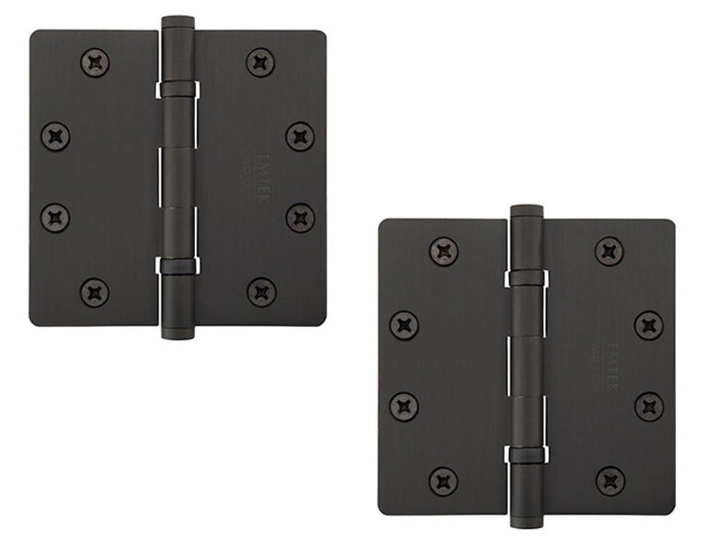 Emtek Heavy Duty Solid Brass Ball Bearing Hinge, 4.5" x 4.5" with 1/4" Radius Corners in Flat Black finish