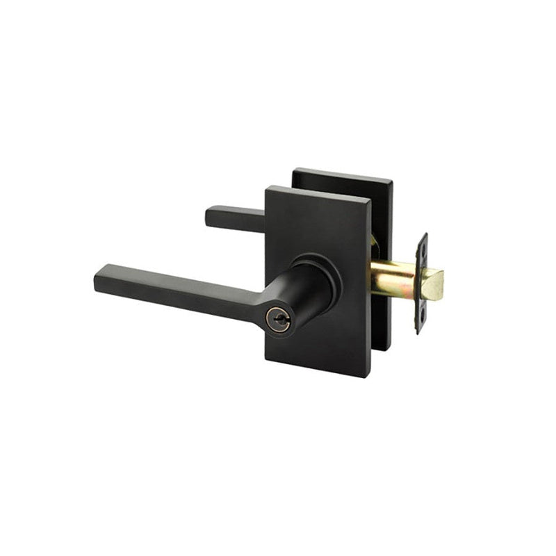 Emtek Helios Lever With Modern Rectangular Rosette in Flat Black finish