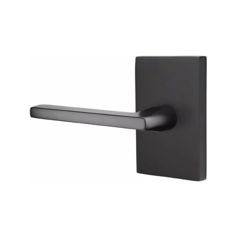 Emtek Helios Lever With Modern Rectangular Rosette in Flat Black finish