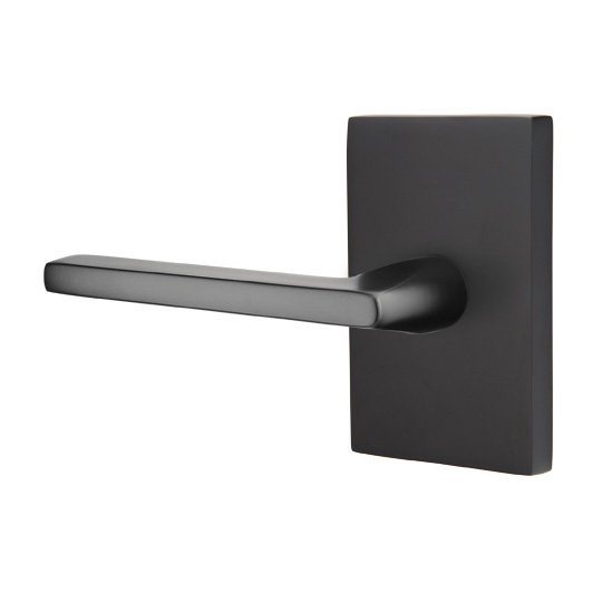 Emtek Helios Lever With Modern Rectangular Rosette in Flat Black finish