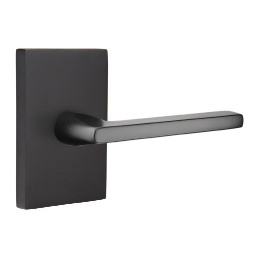 Emtek Helios Lever With Modern Rectangular Rosette in Flat Black finish