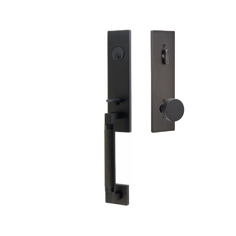 Emtek Hercules Knurled Monolithic Tubular Entry Set with Bern Knob in Flat Black finish