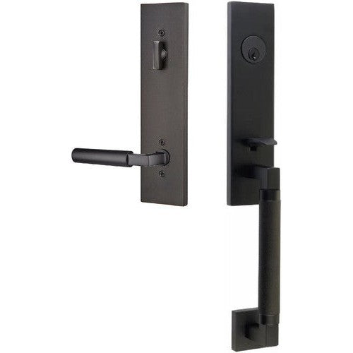 Emtek Hercules Knurled Monolithic Tubular Entry Set with Hercules Lever in Flat Black finish