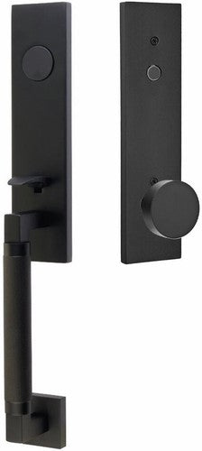 Emtek Hercules Knurled Monolithic Tubular Entry Set with Round Knob in Flat Black finish