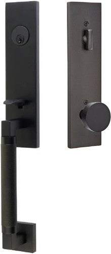 Emtek Hercules Knurled Monolithic Tubular Entry Set with Round Knob in Flat Black finish