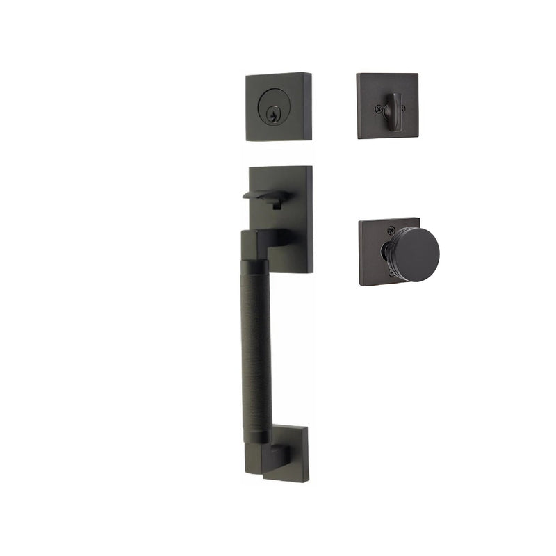 Emtek Hercules Knurled Sectional Tubular Entry Set with Bern Knob in Flat Black finish