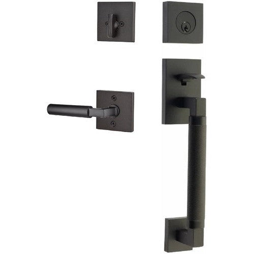 Emtek Hercules Knurled Sectional Tubular Entry Set with Hercules Lever in Flat Black finish